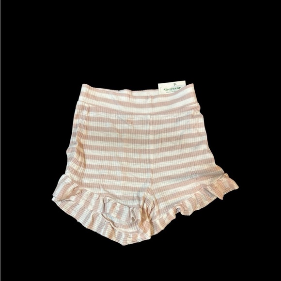 aerie Pants - Aerie High Waist Striped Pink Ruffle Sleep Shorts